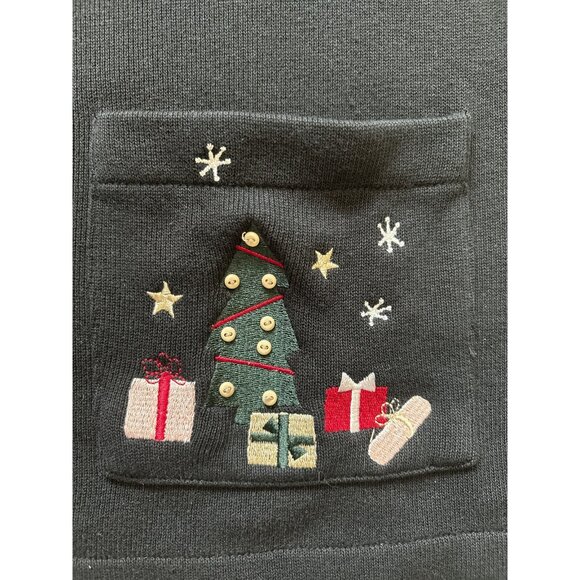 Vintage C J Banks Sweater Vest Womens Large Black Christmas Santa Tree 2000s - Picture 4 of 7
